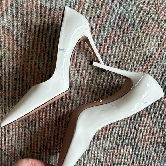 Prada Stiletto Pointed Toe Pump in White Patent Leather - Picture 5 of 9
